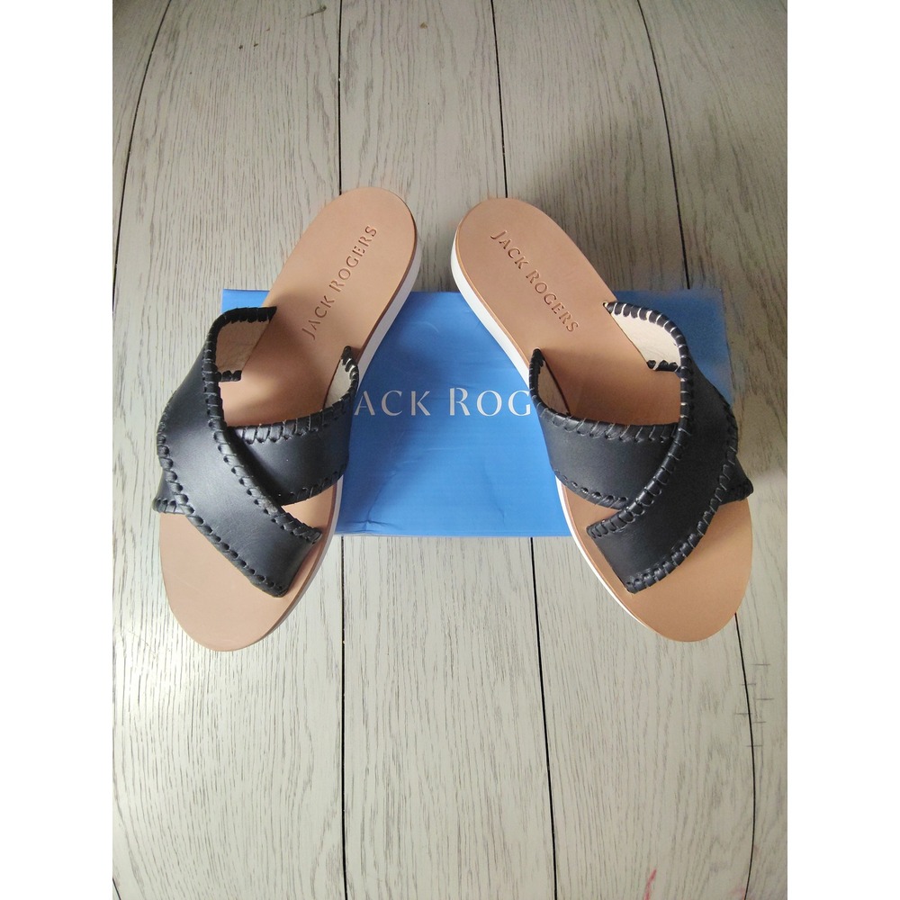 Jack Rogers Sloane X Band Boating Sandal Black Blue Leather Whipstitch‎ Slide 8